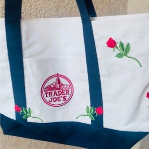 Embroidered Trader Joe’s Canvas Tote | Boho Reusable Market Bag | Gift Idea